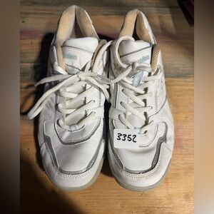 #3352-White Athletic Sneakers with Light Blue Accents